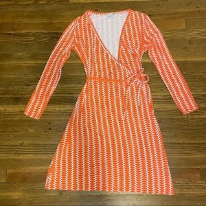 Orange and White Boden Jersey Wrap Dress